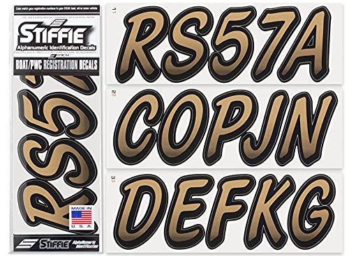Image of STIFFIE Whipline Metallic Gold /Black 3 inch Boat & PWC Registration Decals • Numbers Letters Stickers