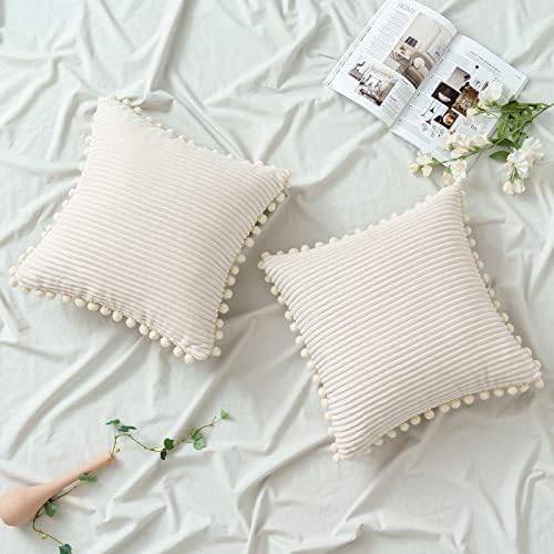 EMEMA Cushion Covers Corduroy Square Throw Pillow Covers Striped Soft Sham Home for Sofa Couch Bedroom Decorative Pillowcases 16x16 Inch 40x40cm Set of 2 Red