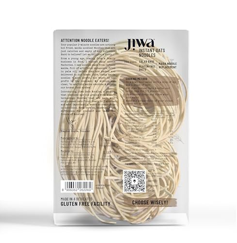Image of Jiwa Instant Oats Noodles | Cooks in 7 minutes | Ready to Cook | 100% Gluten Free| No Maida, No Atta | Not Fried | Gluten Free | 200 g (Pack of 3)