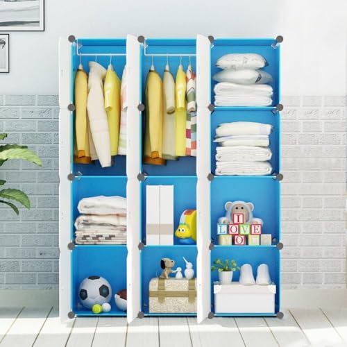 Image of Mevigo Foldable Plastic Wardrobe for Clothes - 12- Door Baby Cupboard for Clothes Storage, Wardrobe for Kids, Plastic Almirah, Collapsible Wardrobe for Kids Livingroom & Home (Blue-KTE2, 12- Door)