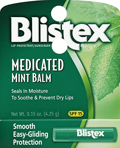 Blistex Medicated Lip Balm Protectant/Sunscreen SPF 15 Mint, 0.15 OZ (Pack of 4)