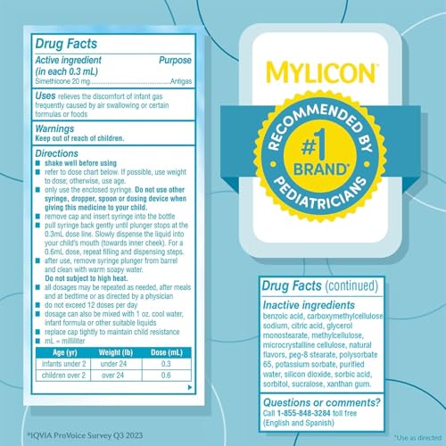 Image of MYLICON Gas Relief Drops for Infants and Babies, Dye Free Formula, 1 Fluid Ounce with Updated Syringe (2-Pack)