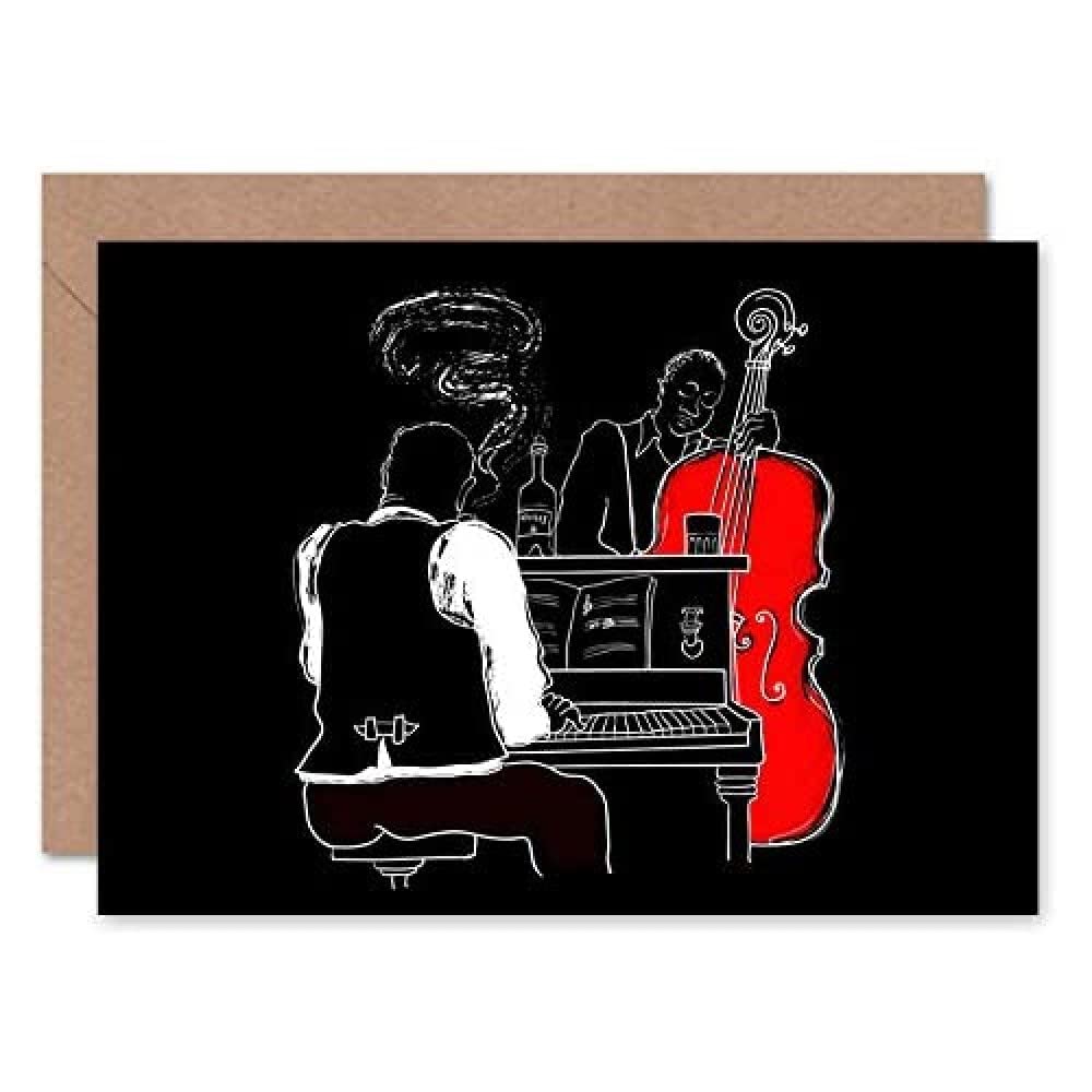 Wee Blue Coo Red Musicians Jazz Piano Illustration Greeting Card With Envelope Inside Premium Quality