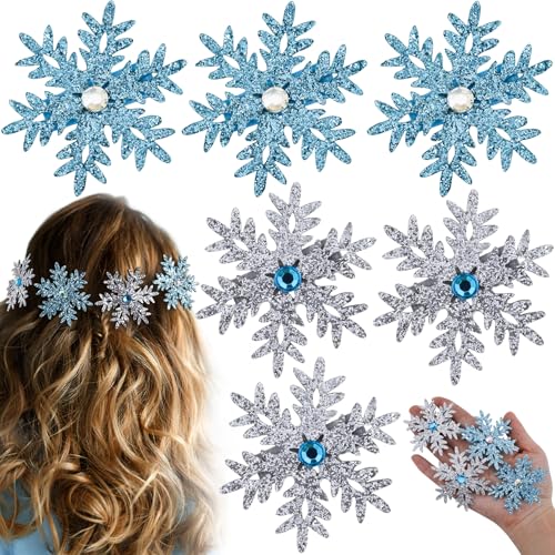 OIIKI 6pcs Large Snowflake Hair Clips, Sparkly Snowflakes Barrettes...