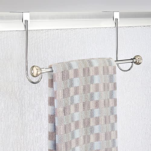 Mdesign Metal Bathroom Over Shower Door Towel Rack Holder - Storage Organizer Bar For Hanging Washcloths, Bath, Hand, Face & Fingertip Towels - Brushed With Chrome Finials #TOP5