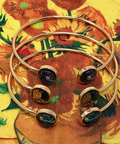 Image of Blazing Autumn Three Van Gogh Starry Night Art Bracelets With Cleaning Cloth (Gold Colored Metal)