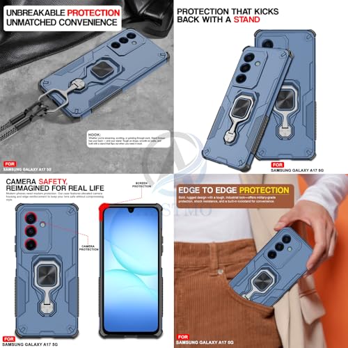Image of AESTMO Armor Back Cover for Samsung Galaxy A17 / M17 / F17 5G | Ring Holder & Kickstand & Camera Protection in-Built | 360 Degree Protection Back Case Cover (Blue)
