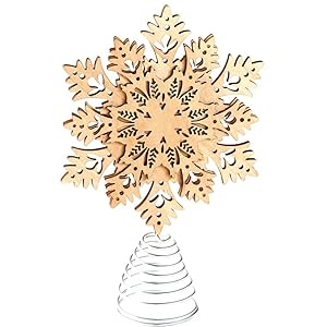 The Lakeside Collection Snowflake Tree Topper - Wooden Christmas Ornament with Carved Look The Lakeside Collection Snowflake Tree Topper Wooden Christmas Ornament with Carved Look