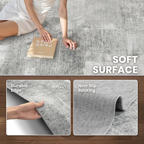zesthome Washable Runner Rug 2x6, Runners for Hallways, Non Slip Kitchen Runner Rugs, Soft Abstract Entryway Runners, Ultra-Thin Stain Resistant Rug for Bedside, Laundry, Corridor (Grey/Ivory, 2'x6')
