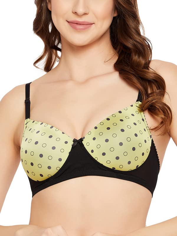 Image of Clovia Women's Polyamide Printed Padded Full Cup Wire Free T-Shirt Bra - Light Green