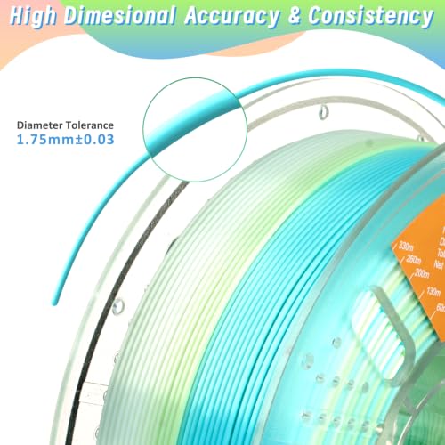 Image of ERYONE Silk Rainbow 3D Printer PLA Filament 1.75 + /- 0.03mm, Shiny Multicolor Filament PLA Fast Color Change 1KG(2.2LBS), Glacier Mint