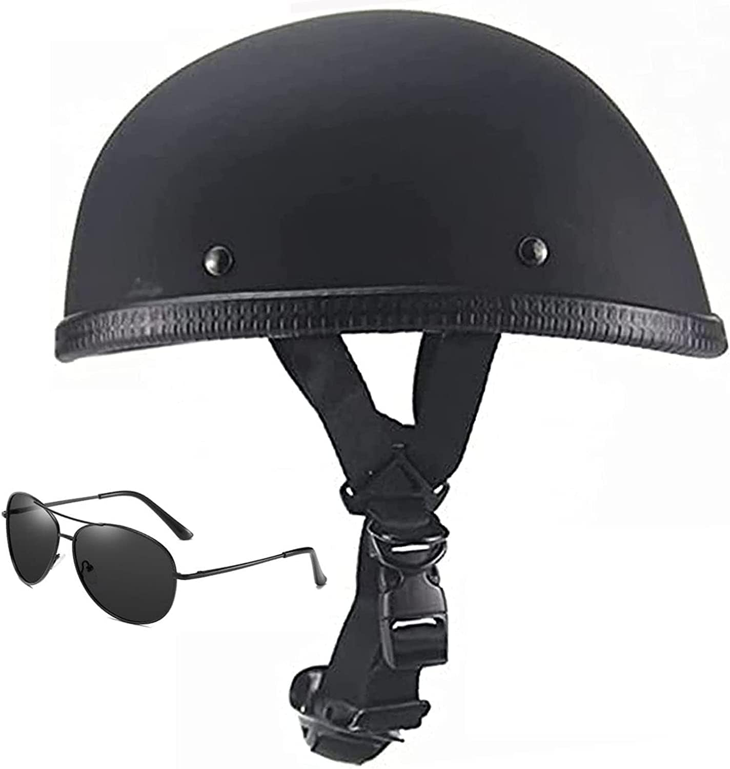 Smallest Skull Cap Motorcycle Helmet,DOT Approved Ultra-Thin Comfortable Beanie Cruising Skull Cap Novelty Small Helmet Cool Half Shell Helmet Low Profile Cool Skull with Goggles (54-63CM)