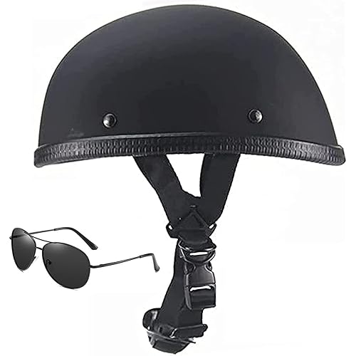 Smallest Skull Cap Motorcycle Helmet,DOT Approved Ultra-Thin Comfortable Beanie Cruising Skull Cap Novelty Small Helmet Cool Half Shell Helmet Low Profile Cool Skull with Goggles (54-63CM)