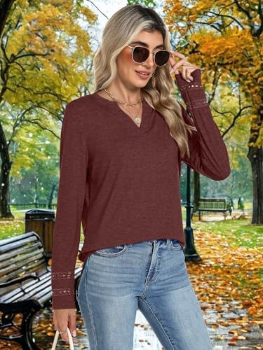 Womens Long Sleeve Shirts Casual Notch V Neck Basic Tees Cute T-Shirt Dressy Tunic Tops Fall Fashion Outfits 20253