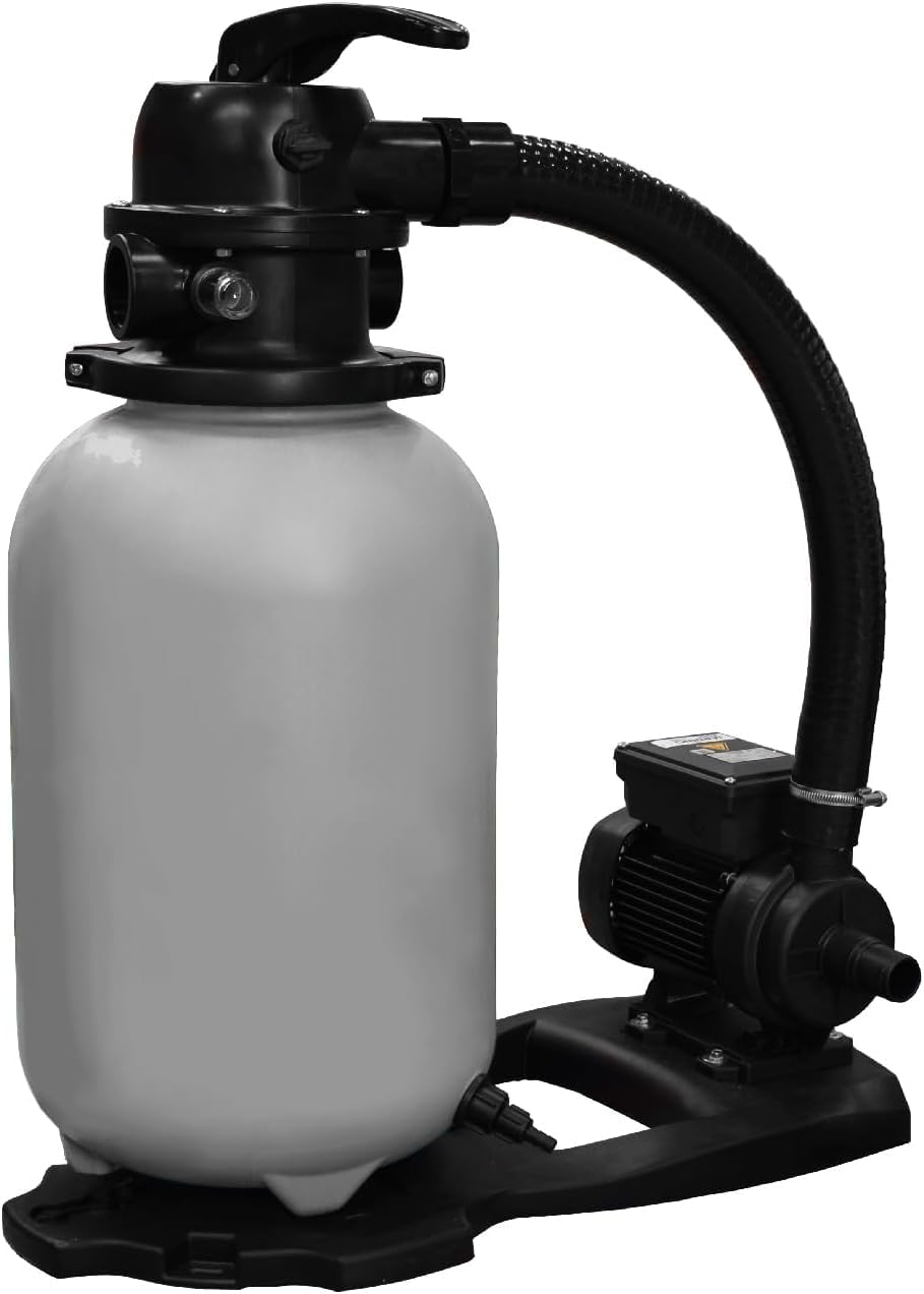 ESPA LEADER Equipo de Filtración Bomba de Agua y Filtro Compact 300, para Piscinas hasta 32 m³, Carga de Arena 25 kg, Compatible con Agua Salada, Válvula 6 Posiciones, Manómetro y Purga de Aire