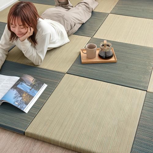 タンスのゲン 畳マット 置き畳 8枚 厚み2.5cm 幅55cm 正方形 縁なし 琉球畳 置き畳 い草 ロボット掃除機対応 床暖房対応 畳 86211501(110848)