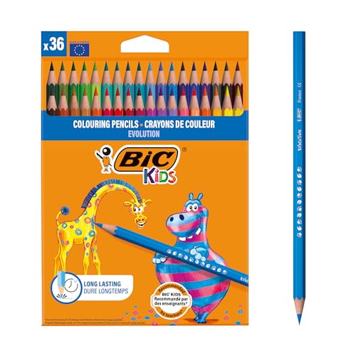 BIC Kids Evolution Coloured Pencils Vivid Colouring Pencils Easy to Sharpen BIC Pencils School Supplies 36 Pack