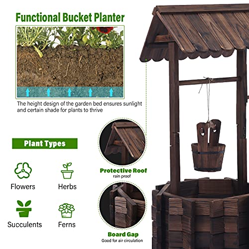 Notume Wooden Wishing Wells For Outdoors With Hanging Bucket, Wishing Well Planters Rustic Style Patio Garden Ornamental, Brown #TOP2