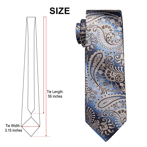 Image of DiBanGu Mens Paisley Tie Set Silk Woven Jacquard Necktie and Pocket Square Cufflinks Gift Set for Wedding Bussiness