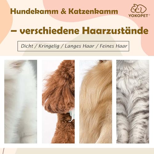 YOKOPET Unterwolle Bürste Hund, Katzen- & Hundebürste, Unterfellbürste Hunde für Langhaar- & Kurzhaar Katzen Hunde, Doppelseitige 9+17 Rundzähne, Deckhaarschutz, Anti-Knoten