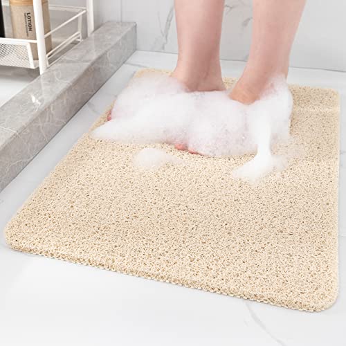Non-Slip Shower Mat Bathtub Mat for Bath Tub Anti Slip Bath Tub Mat Floor Mat Soft PVC Loofah Bathroom Mats Foot Scrubber Mat Quick Drying Easy Cleaning Mats for Wet Areas40 * 16 Beige