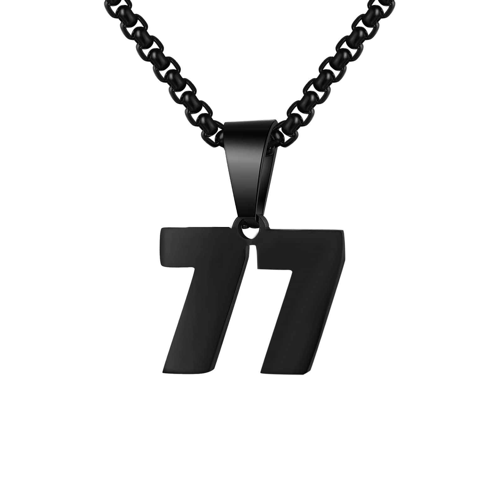 Susook Number Necklace for Boy Black Athletes Number Stainless Steel Chain 00-99 Number Charm Pendant Personalized Sports Jewelry for Men Basketball