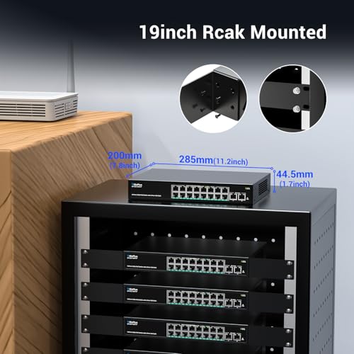 Image of 18-Port 10Gb Unmanaged PoE Ethernet Switch with 16*2.5G Base-T PoE Ports, 2*10G RJ45 Ports. 120Gbps Switching Capacity, GiGaPlus 10Gbps Network Switch for 2.5G /10Gbps NAS /PC, WiFi6 Router, Wireless AP