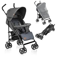 Lionelo ELIA Lightweight Stroller from 6 Months to 3 Years, Compact & Foldable Travel Pushchair with XXL Sunshade, 5-Point Safety Harness, Shock-Absorbent Wheels & Large Shopping Basket