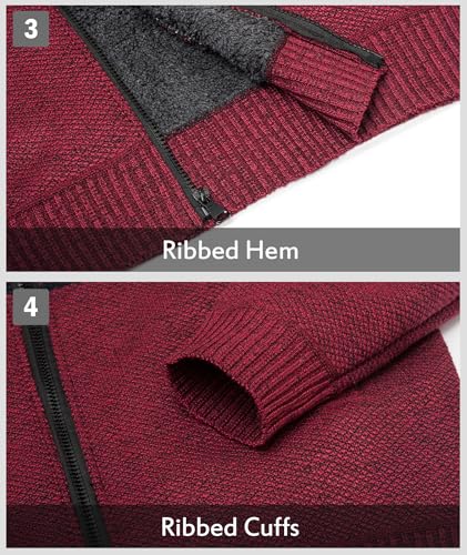 Image of LLdress Mens Knit Cardigan Sweaters Sherpa Lined Full Zip Hoodie With Pockets