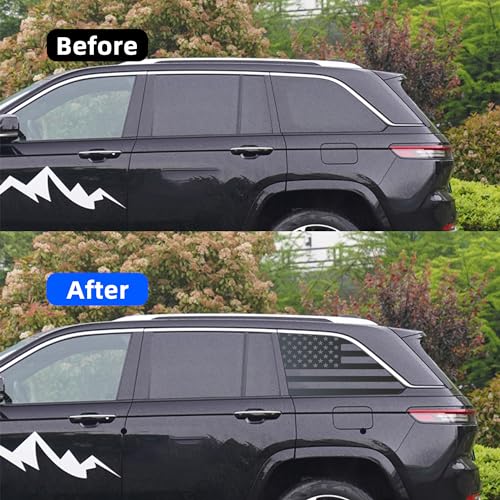 Image of Rear Quarter Window American Flag Decals for Car SUV Trucks | Universal Matte Back USA Flag Side Window Vinyl Sticker, Free Installation Tools (A Pair)