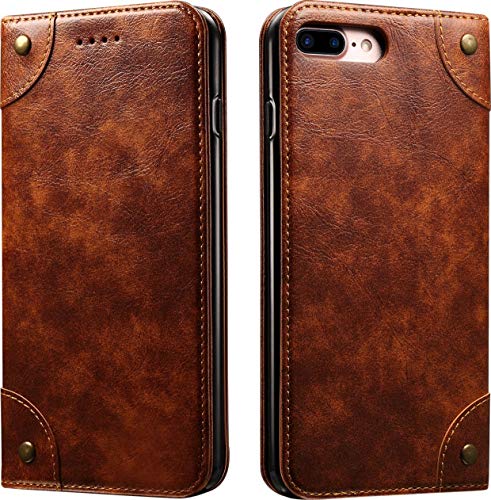 Image of PU Leather Wallet Folio Case for Apple iPhone 8 Plus /iPhone 7 Plus (5.5 Inch) Flip Cover Book Design Pouch with Stand & Card Slot Magnetic Push Closure - Brown