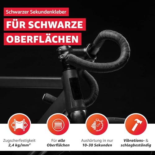 Everglue Sekundenkleber schwarz mittelflüssig, extra starker & flexibler Superkleber, Kunststoffkleber, stoß- & wasserresistenter Sekundenkleber für z. B. Keramik, Gummi, Leder 20g Dosierflasche