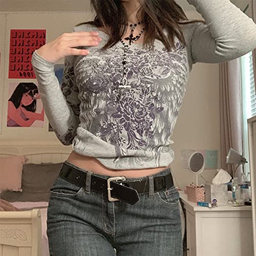 Image of Grunge Clothes for Women Y2K Tops Long Sleeve Fairy Grunge Aesthetic Shirts Teen Girls Vintage Graphic Tees Fall