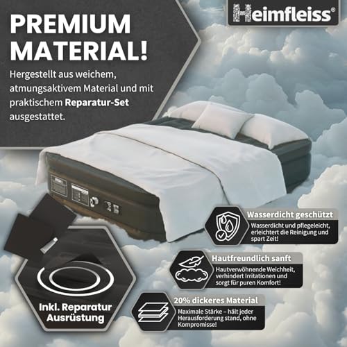 Heimfleiss® Luftmatratze 2 Personen | Premium Luftbett selbstaufblasend 150x200 cm | Schnell Aufblasbare Matratze ideal nutzbar als Gästebett & Reisebett | Selbstaufblasbare Camping Air Mattress