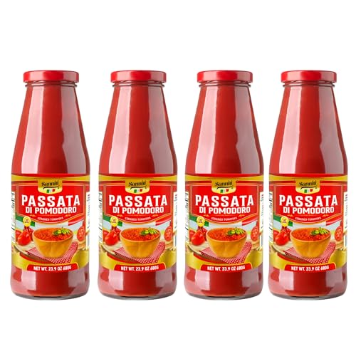 Sanniti Passata di Pomodoro | Strained Tomatoes | 100% Natural Italian Tomatoes | 23.9 oz Glass Jar| Product of Italy | No Additives or Preservatives (Pack of 4)
