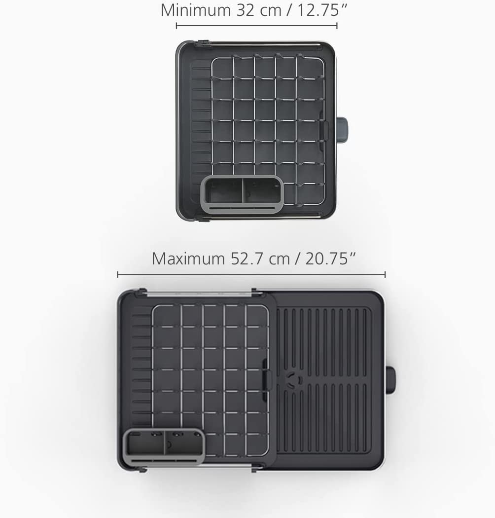 Joseph Joseph Stainless-Steel Extendable Dual Part Dish Rack Non-Scratch and Movable Cutlery Drainer and Drainage Spout, One-size, Gray