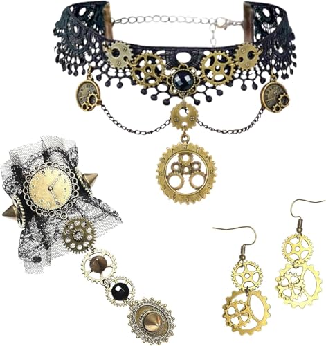 3 Stück Steampunk-Kostüm für Damen, Steampunk Accessoires Gothic Damen, Gothic schmuck set, Schmuck-Kollektion