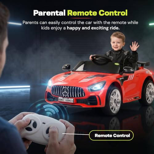 Image of Baybee Spyder Battery Operated Car for Kids | Rechargeable Battery Car with Bluetooth & USB | Electric Kids Car with Parental Control, LED Lights & Music | Ride on Cars for Kids 1-5 Years (Red)