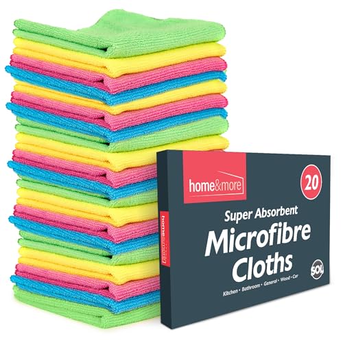 SOL 20pk Microfibre Cloths for Cleaning, 28x28cm Lint-Free Dish Clothes for Washing Up, Reusable, Quick-Drying, Perfect for Windows, Kitchens, Cars, Bathrooms & Professional Cleaning Tasks