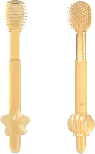 SHARE&CARE Cepillo de dientes y limpiador de lengua para bebés para cuidado bucal de niños pequeños, cepillo de dientes de silicona suave