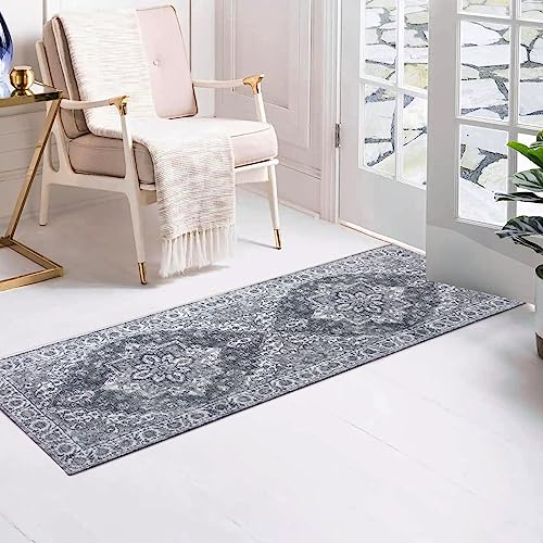 Wobubu Runner Rugs For Hallway 2.6' X 7' Vintage Shaggy Soft Area Rugs Non Slip Machine Washable Long Kitchen Rugs Runners Floor Carpet For Living Room Bedroom Grey #TOP5