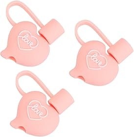 Didiseaon シリコン製ストローチップカバー ハート型ダストプラグ付き ストロープロテクターキャップ カップアクセサリー ピクニックやパー