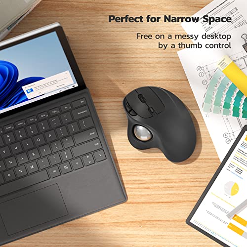 Image of Nulea M501 Wireless Trackball Mouse, Rechargeable Ergonomic, Easy Thumb Control, Precise & Smooth Tracking, 3 Device Connection (Bluetooth or USB Receiver), Compatible for PC, Laptop, Mac, Windows.
