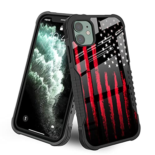 LANJINDENG Compatible with iPhone 12/12 Pro case [Shockproof Bumper] [Anti-Scratch] [Anti-Slip] Heavy Duty Protection Cover for Men Boys - Black Red American Flag by LANJINDENG - Used condition - US$7.63