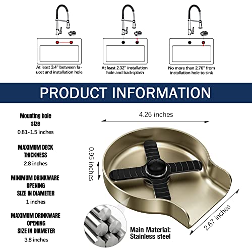 Hgn Stainless Steel Glass Rinser For Kitchen Sinks,Bottles Washer For Bar, Kitchen Sink Faucet Cup Rinser,Kitchen Sink Accessories, Brushed Gold #TOP5