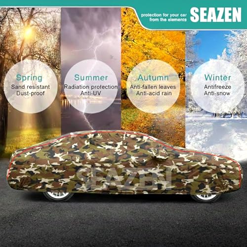 Image of SEAZEN Waterproof Car Cover for Citroen C3 | All Weather Car Body Cover Ultra Protection | Dust Proof, UV, & Scratch Resistant | Triple Stitched | Elastic & Belt Fit | Mirror & Antenna Pocket
