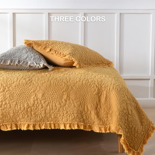 HORIMOTE HOME Beige Ruffled Quilt King Size, Stone-Washed Microfiber Lightweight Crinkled Farmhouse Rustic Shabby Chic Bedding Set, 3 Pieces Reversible Bedspread with Pillow Shams for All Season - Image 6