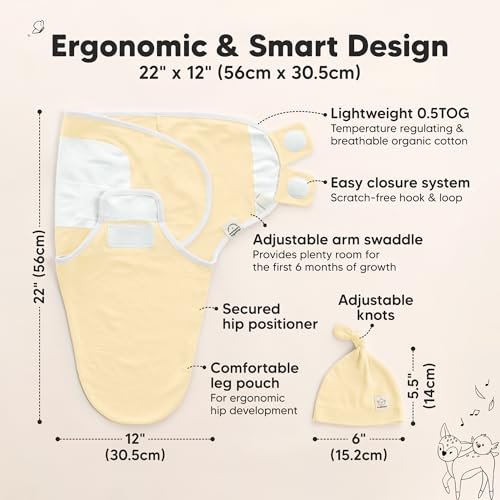 Image of KeaBabies 3-Pack Swaddles for Newborns, Girls, Boys with Hats - Organic Soft Baby Sleep Sacks, Breathable Baby Swaddle 3-6 Months Beanies Set, Premie Infant Sleep Sack 0-3 Months (Daffodil)