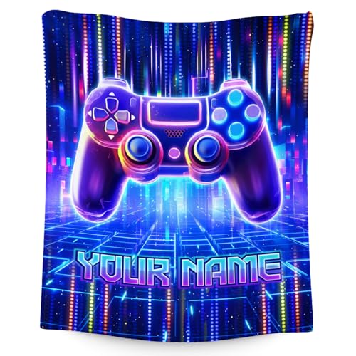 Mercuryelf Blanket for Boys Personalized Gaming Blankets Gifts - 4 Sizes Cozy Flannel Throw for Kids