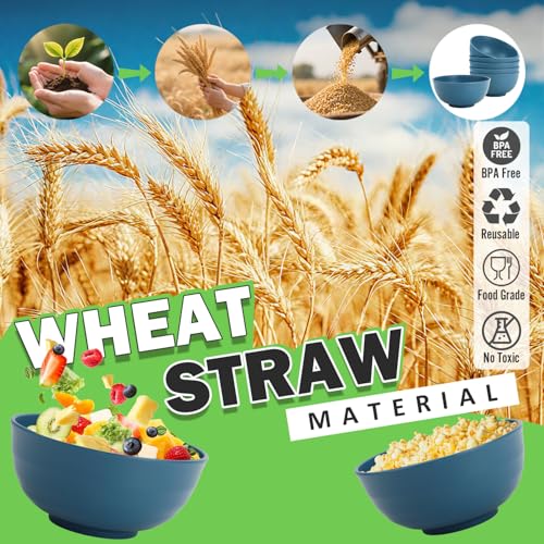 Image of Wheat Straw Bowls Set of 6, 60 OZ Unbreakable Camping Bowls, Microwave Safe & Dishwasher Safe, Large Salad Bowls for Outdoor, Picnic, RV Trips, Ramen, Cereal, Soup, Dark Blue